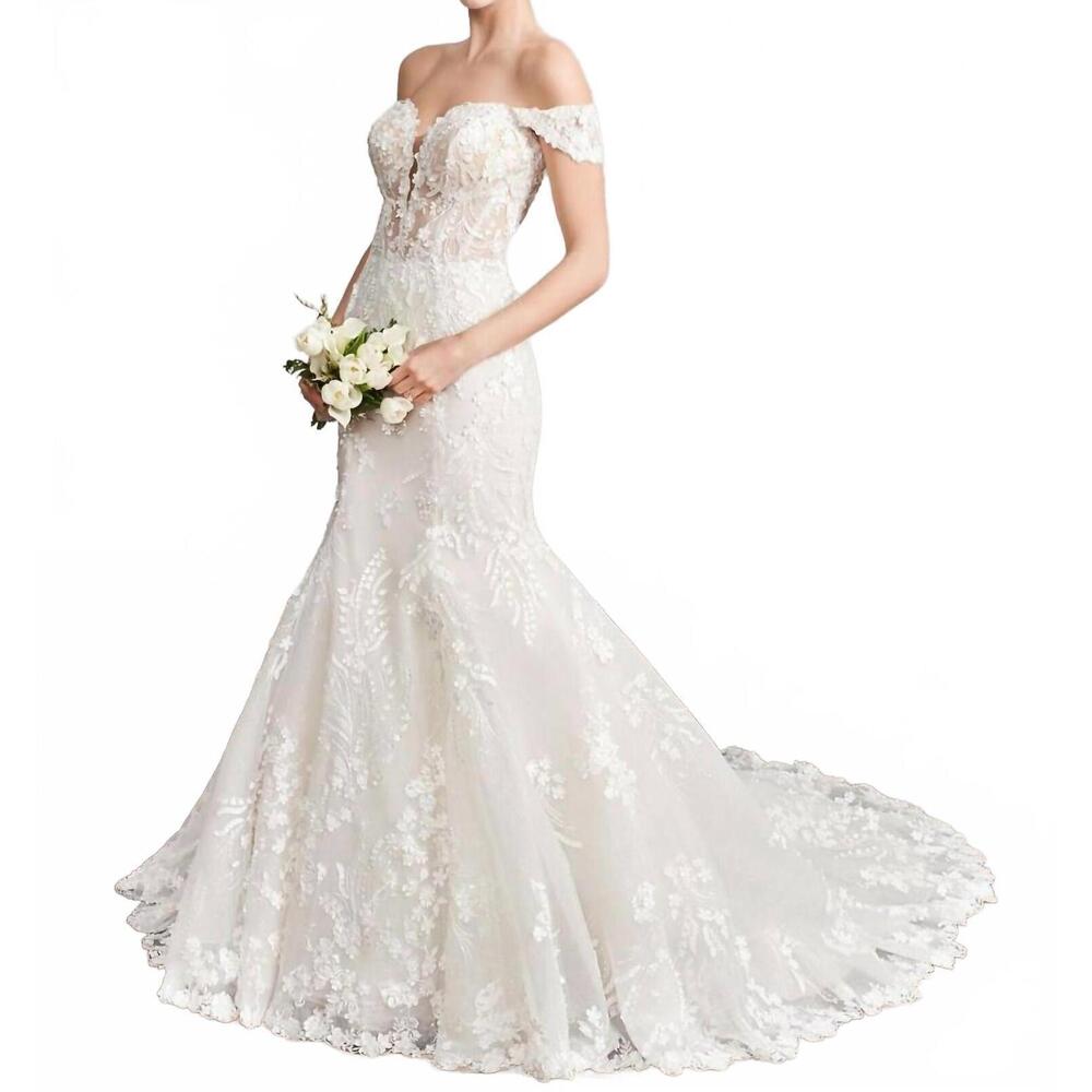 NEW KENNETH WINSTON off-shoulder floral fit and flare gown in ivory